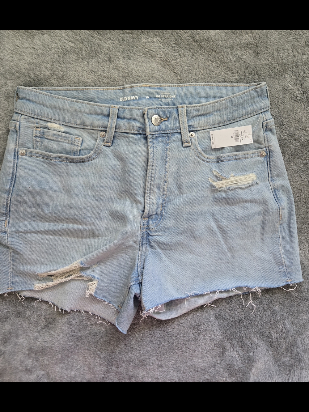 Old Navy Light Blue Distressed Denim OG Straight Shorts 10